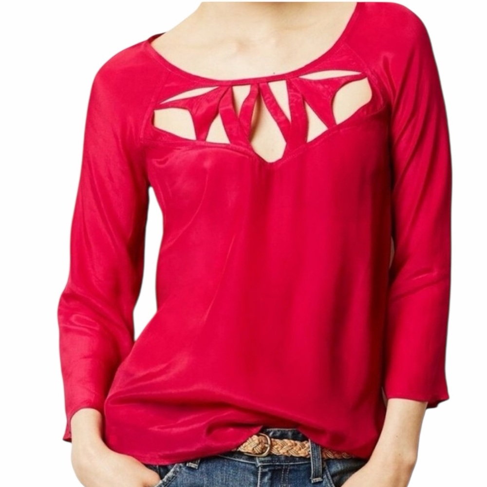 Anthropologie Maeve Magenta Pink Cutout Long Sleeve Blouse 8